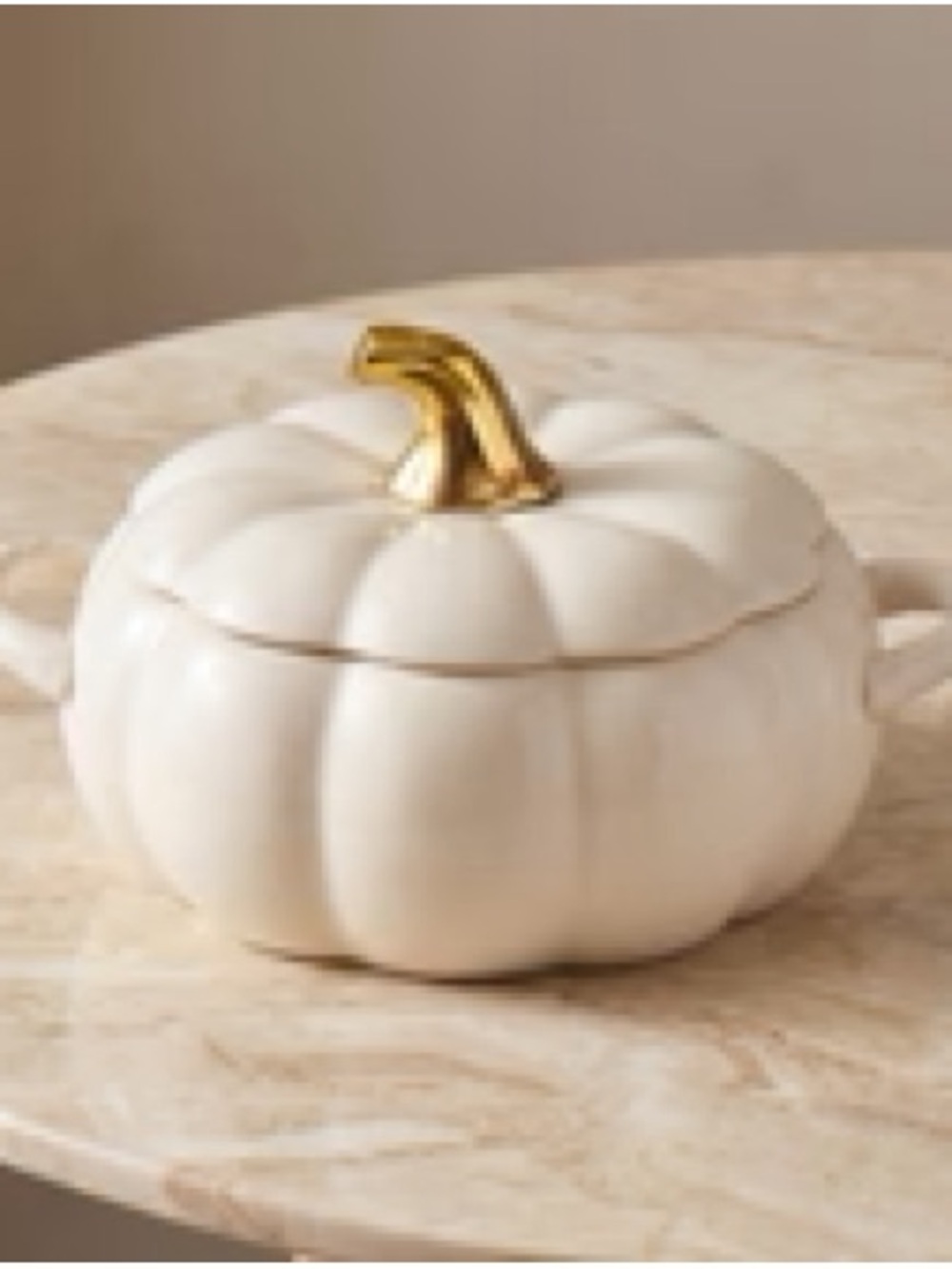 Pfaltzgraff White Pumpkin Covered Serving Dish with Gold Stem
